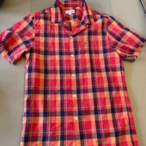 Lacoste Men's Orange Plaid Short Sleeve Woven Shirt Size 40/Medium